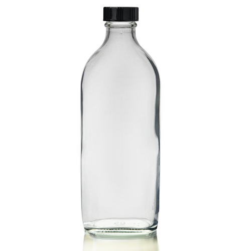 300ml Clear Flask Bottle and Black Cap
