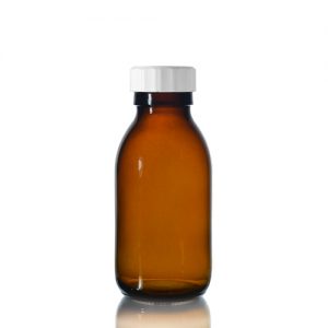 100ml Amber Glass Sirop Bottle w White PP Cap