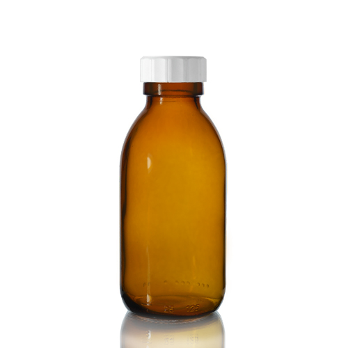 125ml Amber Glass Sirop Bottle w White PP Cap