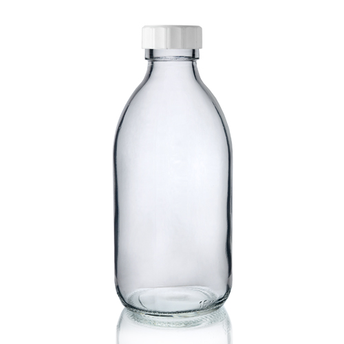 250ml Clear Glass Sirop Bottle w White PP Cap