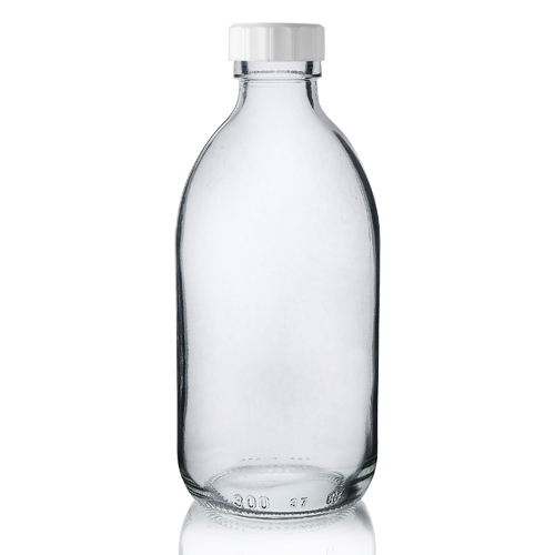 300ml Clear Glass Sirop Bottle w White PP Cap