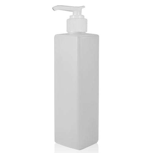150ml Tall Natural Square HDPE Bottle & 24mm White Lotion Pump