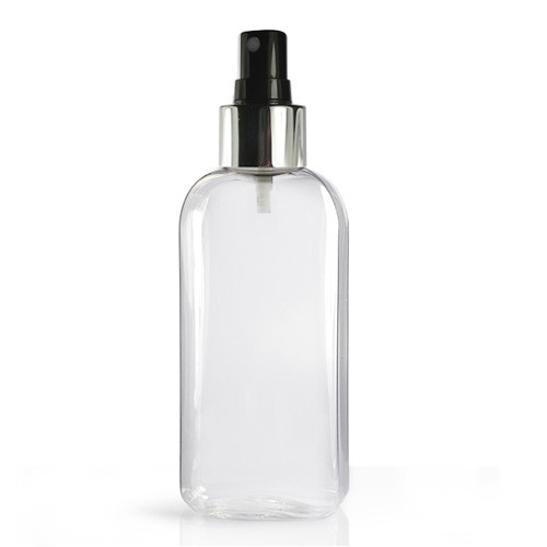 250ml Clear Oval Bottle Silver Spray