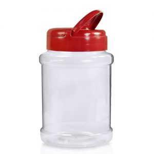 330ml Plastic Spice Jar Recessed with Red Flapper Cap