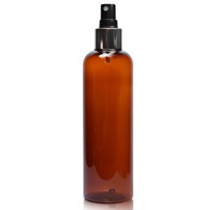 250ml Amber Plastic Bottle Silver Spray