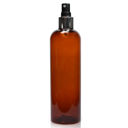 500ml Amber Plastic Bottle Silver Spray