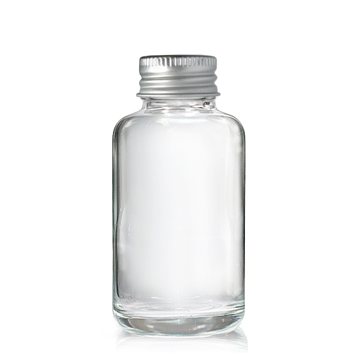 50ml Clear glass Boston Bottle with metal cap