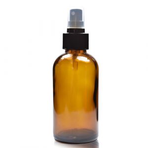 150ml Amber glass Boston Bottle w black spray