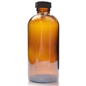 250ml Amber glass Boston Bottle w black pp