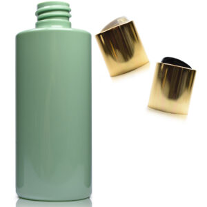 100ml Green Plastic Bottle With Gold Disc Top Cap