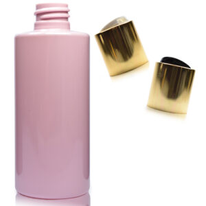 100ml Pink Plastic Bottle With Gold Disc Top Cap