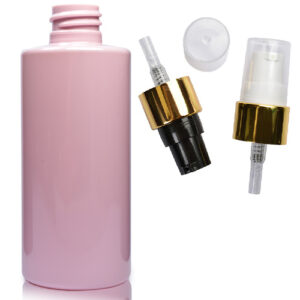 100ml Pink Plastic Bottle With Gold Lotion Pump