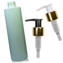 250ml Green Plastic Bottle With Gold Lotion Pump