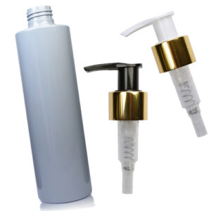 250ml Grey Plastic Bottle With Gold Lotion Pump