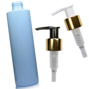 250ml Blue Bottle With Gold Lotion Pump