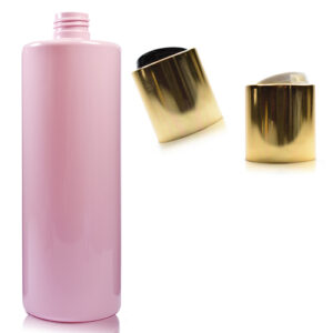 500ml Pink Plastic Bottle With Gold Disc Top Cap