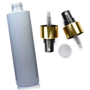 250ml Grey Plastic Bottle With Gold Atomiser