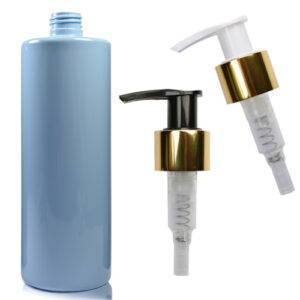 500ml Light Blue Bottle With Gold Lotion Pump