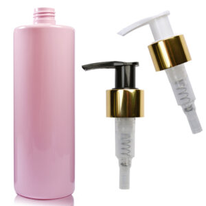 500ml Pink Plastic Bottle With Gold Lotion Pump